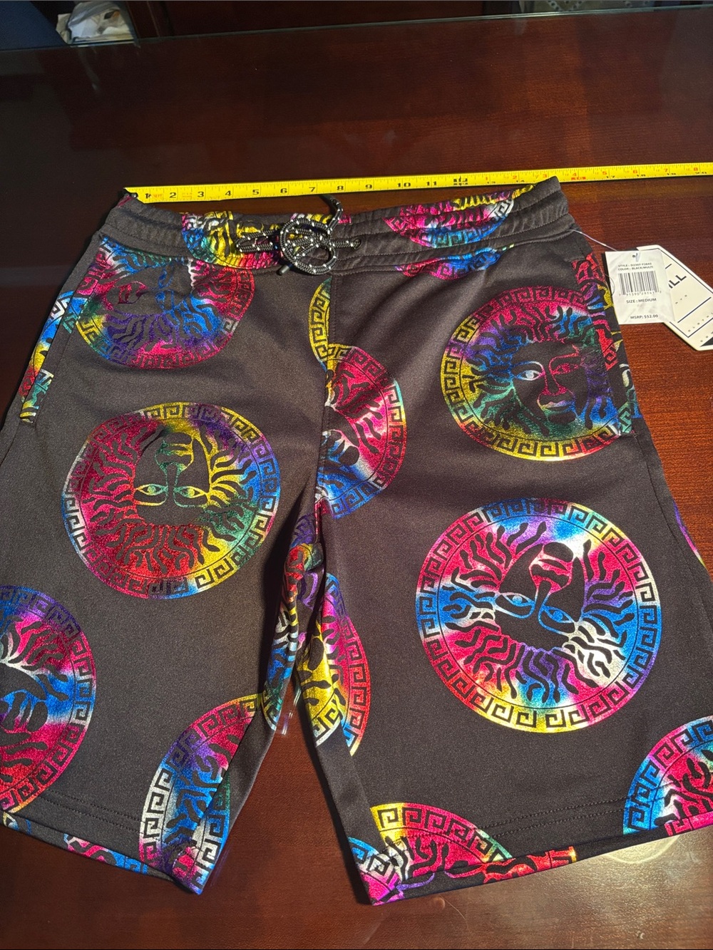 Men's Black board shorts with Medallion Print